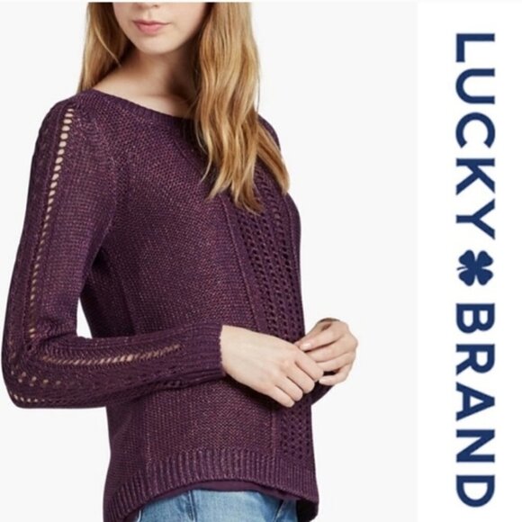 Lucky Brand Sparkle Purple Metallic Mix Chiffon Long Sleeve Sweater - Picture 2 of 16